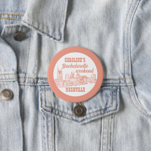 Nashville Toile Bachelorette Coral Pink on White 7.5 Cm Round Badge