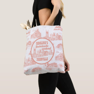 Nashville Toile Bachelorette Coral Pink on White Tote Bag