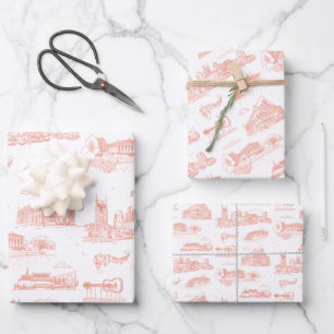 Nashville Toile Bachelorette Coral Pink on White Wrapping Paper Sheet