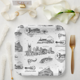 Nashville Toile Black and White Paper Plate
