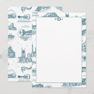 Nashville Toile Twilight on White Monogram Thank You Card