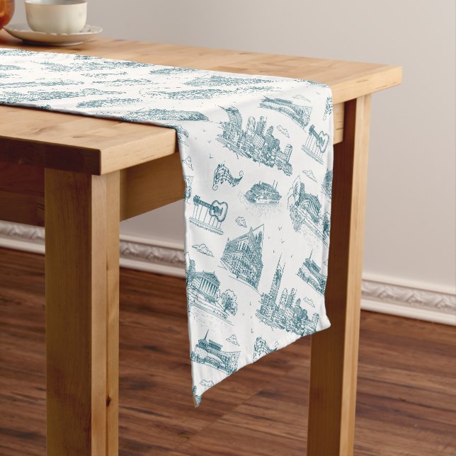 Nashville Toile Twilight on White Short Table Runner (In Situ)