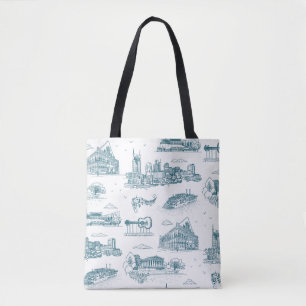 Nashville Toile Twilight on White Tote Bag