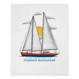 Nassau Bahamas Coastal Nautical Sailing Sailor Poster