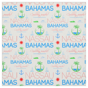 Nassau, Bahamas Colourful Text And Images Pattern Fabric