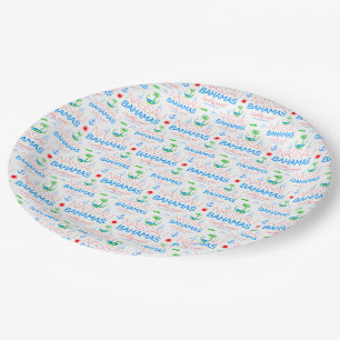 Nassau, Bahamas Colourful Text And Images Pattern  Paper Plate