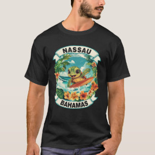 Nassau Bahamas Cute Sea Turtle Surfing Summer Vaca T-Shirt
