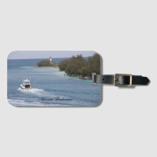 Nassau Bahamas lighthouse, boat, Luggage Tag