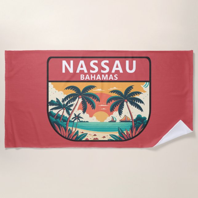 Nassau Bahamas Retro Emblem Beach Towel (Front)