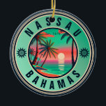 Nassau Bahamas Retro travel Souvenir 1950s Ceramic Tree Decoration<br><div class="desc">Nassau Capital of the Bahamas Tropical Retro Sunset design. Indulge in the nostalgia of Nassau with our vintage souvenir, designed specifically for seaside vacationers. Reminiscent of a bygone era, this design encapsulates the tranquillity and beauty of the cove, serving as a delightful reminder of your beachside getaway. You can customise...</div>