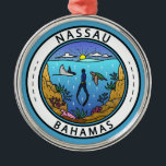 Nassau Bahamas Scuba Badge Metal Tree Decoration<br><div class="desc">Nassau vector art design. A popular cruise-ship stop,  the city has a hilly landscape and is known for beaches as well as its offshore coral reefs,  popular for diving and snorkelling.</div>