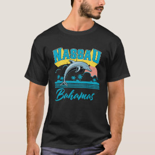 Nassau Bahamas Sunset Palm Tree Dolphin Retro Vaca T-Shirt