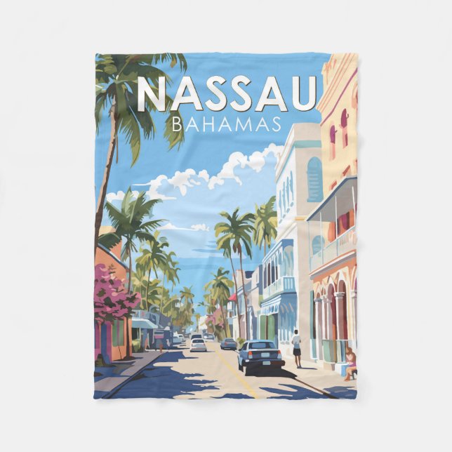 Nassau Bahamas Travel Art Vintage Fleece Blanket (Front)