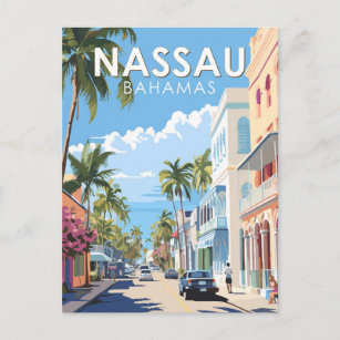 Nassau Bahamas Travel Art Vintage Postcard