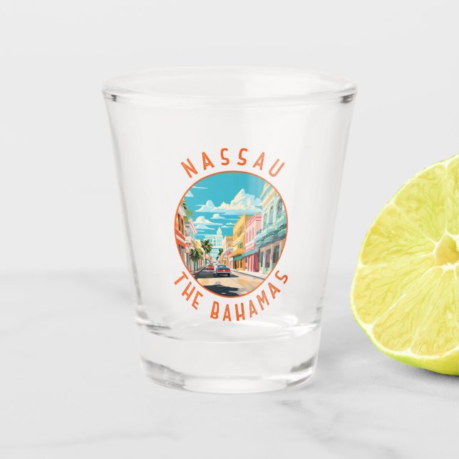Nassau Bahamas Travel Art Vintage Shot Glass (Front)