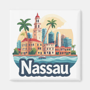 Nassau Bahamas Tropical Travel Illustration Magnet