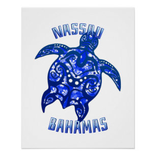 Nassau Bahamas Vacation Tribal Turtle Poster
