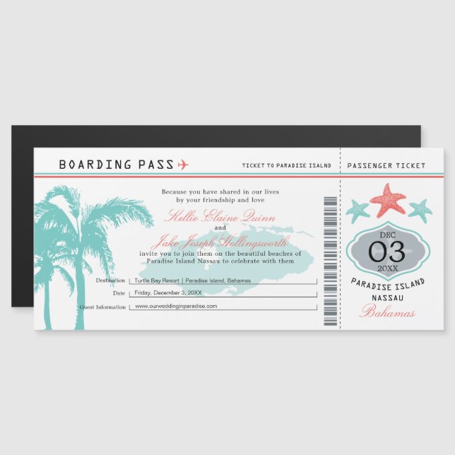 Nassau Bahamas Wedding Boarding Pass Invitation (Front/Back)