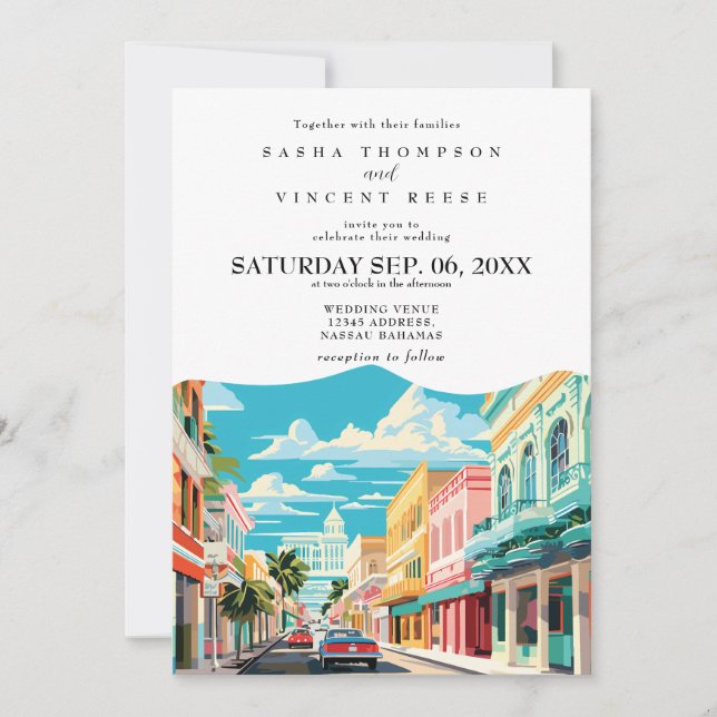 Nassau Bahamas Wedding Invitation Retro (Front)
