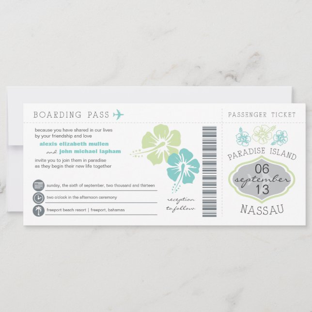 Nassau Boarding Pass Wedding Invitation (Front)