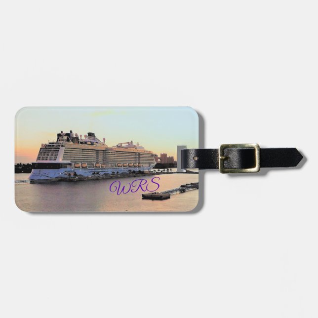 Nassau Harbour Daybreak Cruise Ship Personalised Luggage Tag (Front Horizontal)