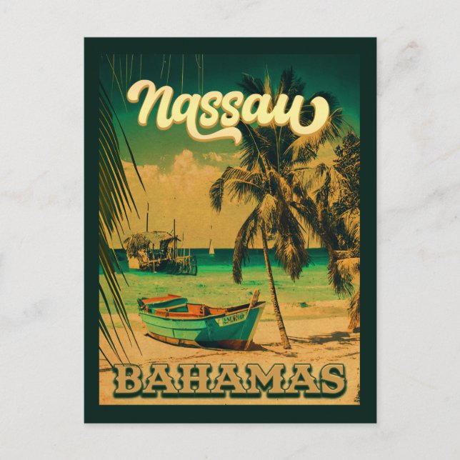 Nassau Palm Tree Bahamas Vintage Souvenirs 80s Postcard (Front)