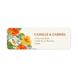 Nasturtium Floral Blue Ribbon Return Address Label