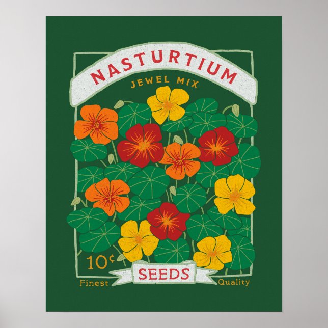 Nasturtium Flower Seed Packet (Green)  Poster (Front)