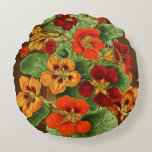 Nasturtium Flowers Round Cushion
