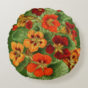 Nasturtium Flowers Round Cushion