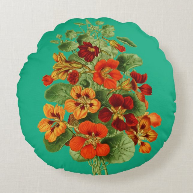 Nasturtium Flowers Round Pillow (Front)