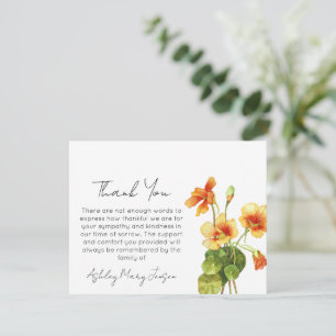 Nasturtium Funeral Thank You Card Bereavement