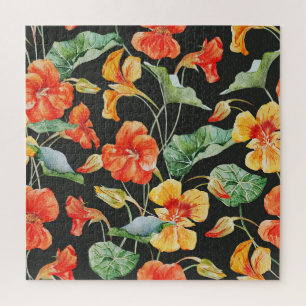 Nasturtium Orange: Watercolor Dark Pattern. Jigsaw Puzzle