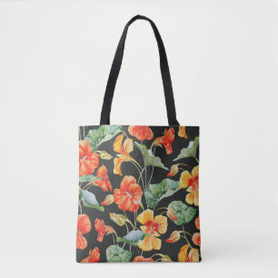 Nasturtium Orange: Watercolor Dark Pattern. Tote Bag
