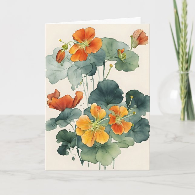 Nasturtium - Watercolor flowers Card (Front)