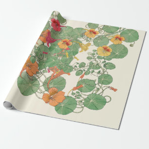 Nasturtiums   Antique Lithograph 1896 Wrapping Pap Paper