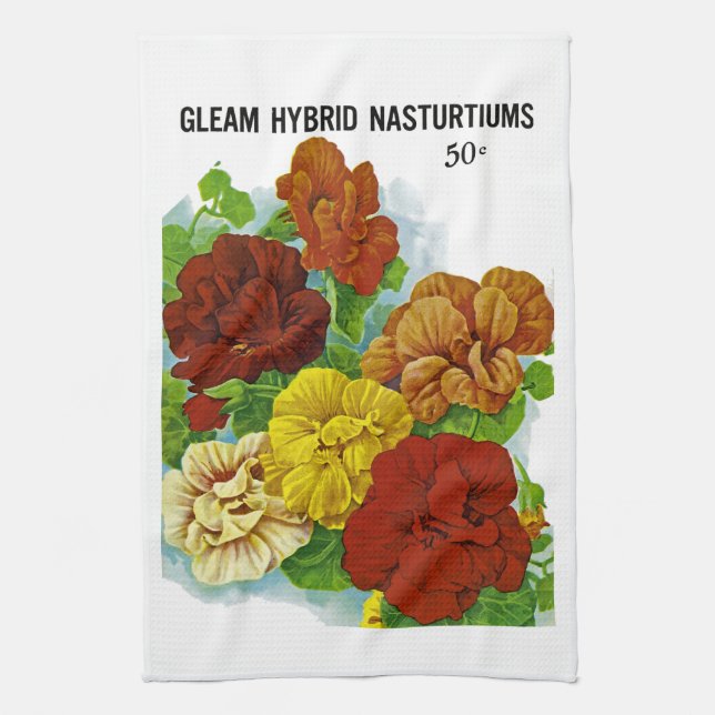 Nasturtiums Seed Packet Label Tea Towel (Vertical)
