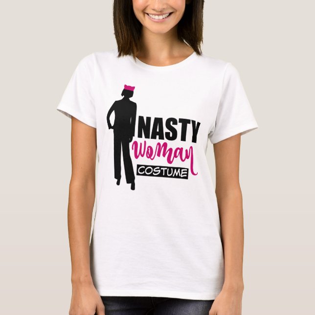 Nasty Woman Costume Silhouette Pink Hat T-Shirt (Front)
