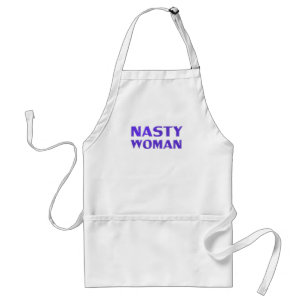 "nasty woman" violet letters white standard apron