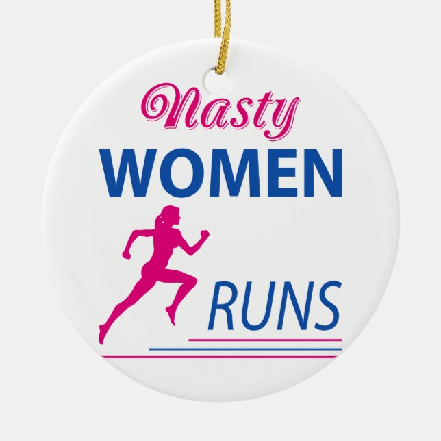 Nasty women runs ceramic tree decoration (Front)
