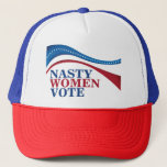 Nasty Women Vote American Flag Feminist Political Trucker Hat<br><div class="desc">This political feminist hat tells politicians that Nasty Women vote and we will be out there voting blue in the 2022 midterm election. Support women's rights and equality in this cap by voting with a Democrat straight party ticket.</div>