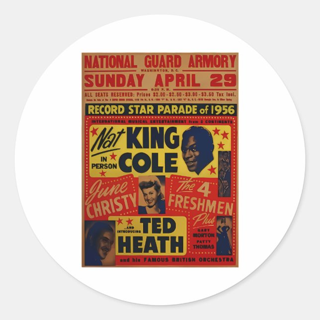 Nat King Cole Classic Round Sticker (Front)