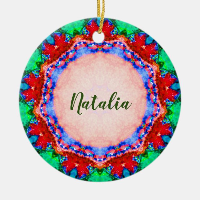 NATALIA Christmas Fractal Personalised  Ceramic Tree Decoration (Front)