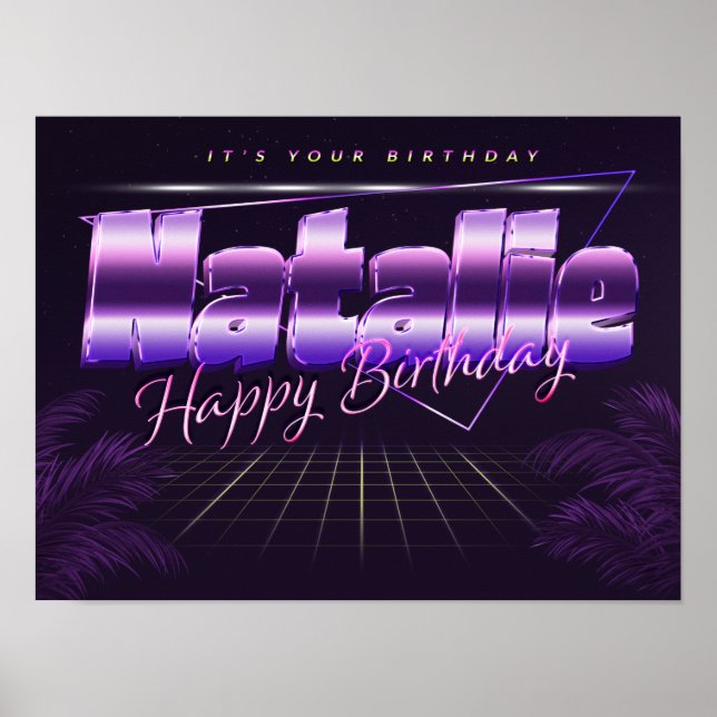Natalie Name First Name purple retro Poster Birthd (Front)