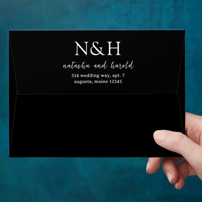 Natasha Black Monogram Modern Wedding Envelope (Hand)