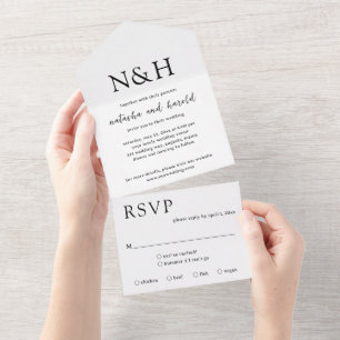 Natasha Monogram Modern Wedding All In One Invitation