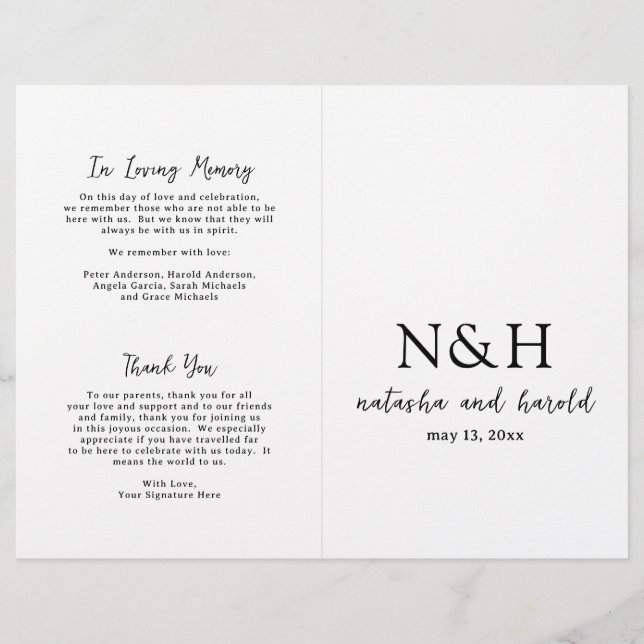 Natasha Monogram Modern Wedding Program (Front)