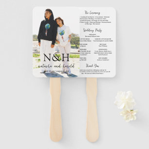 Natasha Photo Monogram Modern Wedding Program Hand Fan