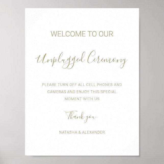 Natasha Unplugged Ceremony Gold Wedding Sign (Front)