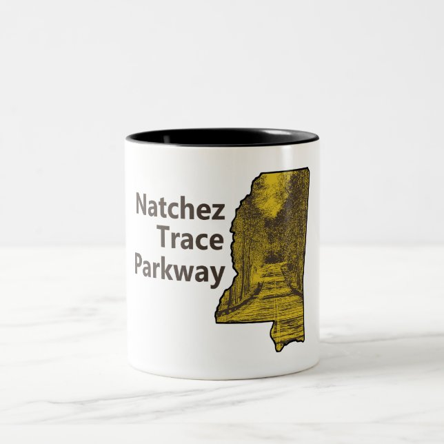 Natchez Trace Parkway Mississippi Map Two-Tone Coffee Mug (Center)